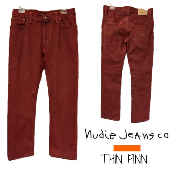 Nudie Jeans Thin Finn Organic Cotton Slim Fit Icon Red Waist Size 31 Unisex - Picture 1 of 15